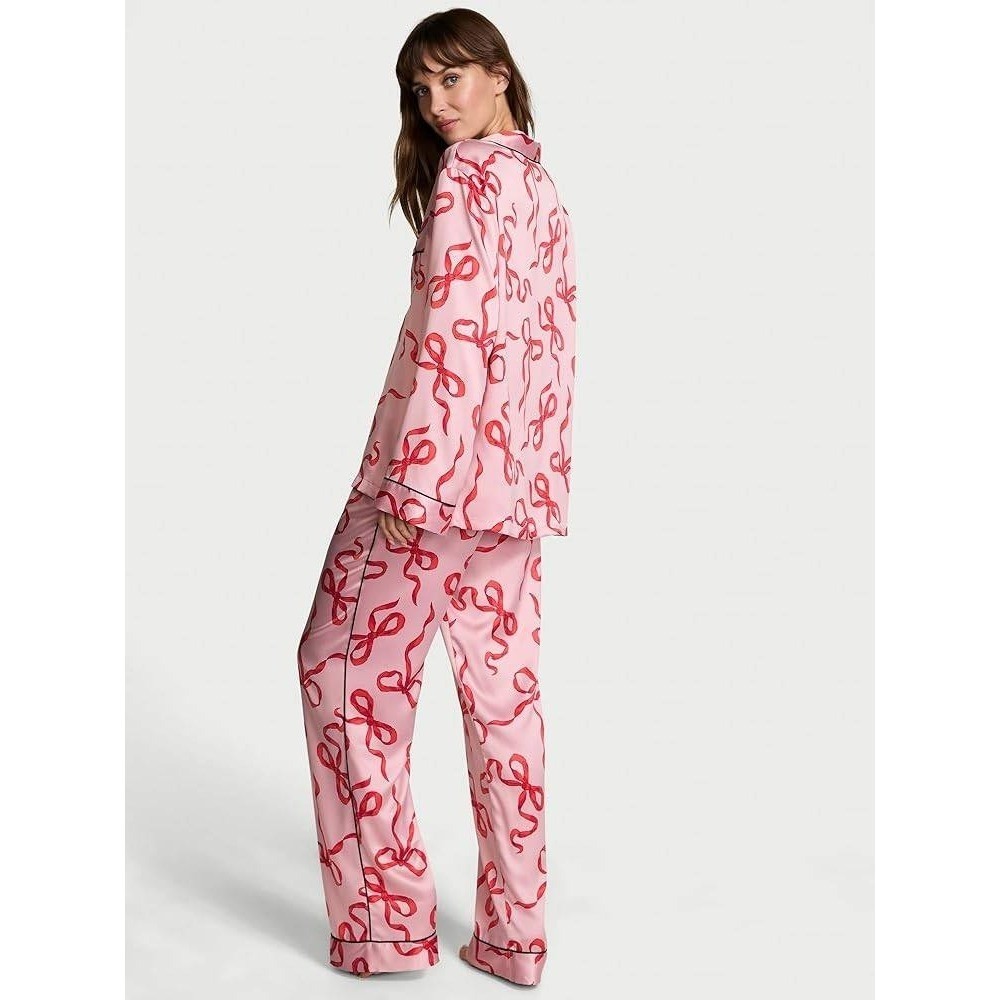 Victoria's Secret Pajama Pants M Pink Red Bow Satin Sleep Loungewear Balletcore